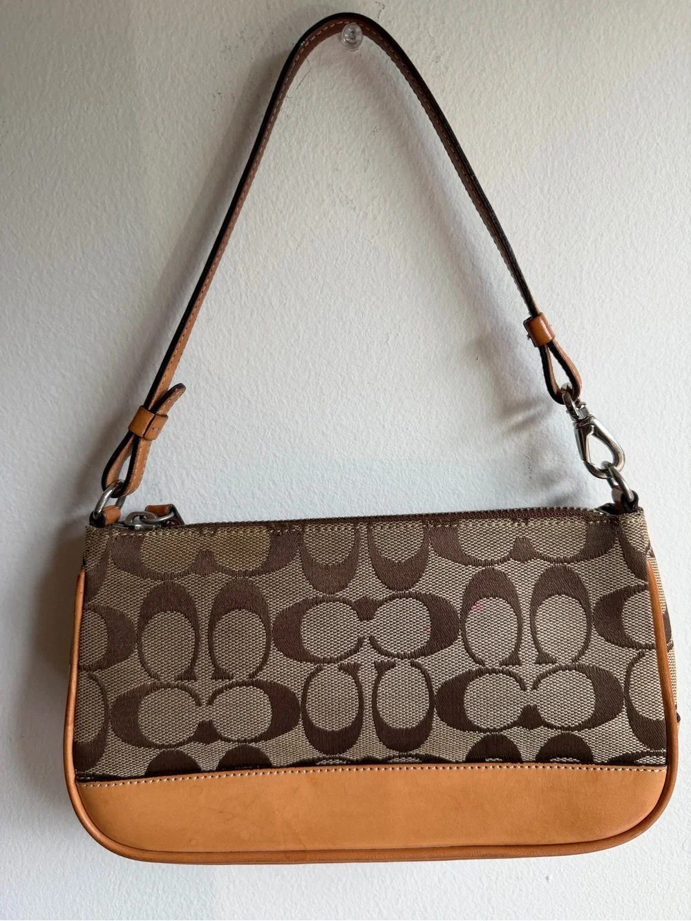 Vintage Y2K 2004 Coach 6094 Signature Jacquard Demi Shoulder Bag Tan